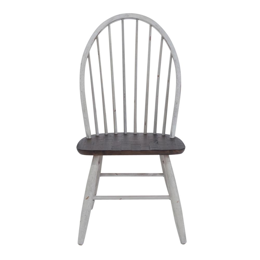 Farmhouse Windsor Back Side Chair- Set of 2 in Two Tone White w/ Wood Tone Top. Picture 3