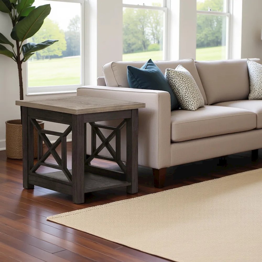Black Square End Table – Farmhouse Side Table for Living Room Décor. Picture 3