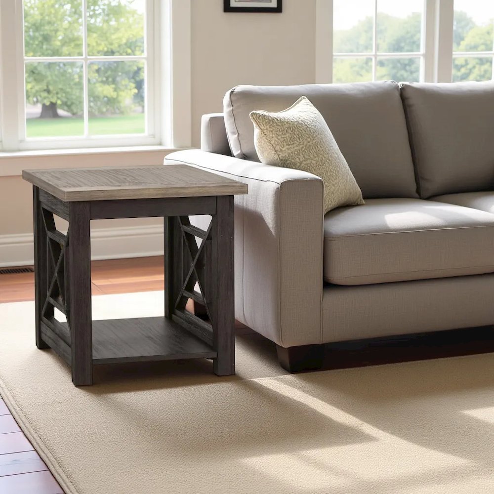 Black Square End Table – Farmhouse Side Table for Living Room Décor. Picture 4