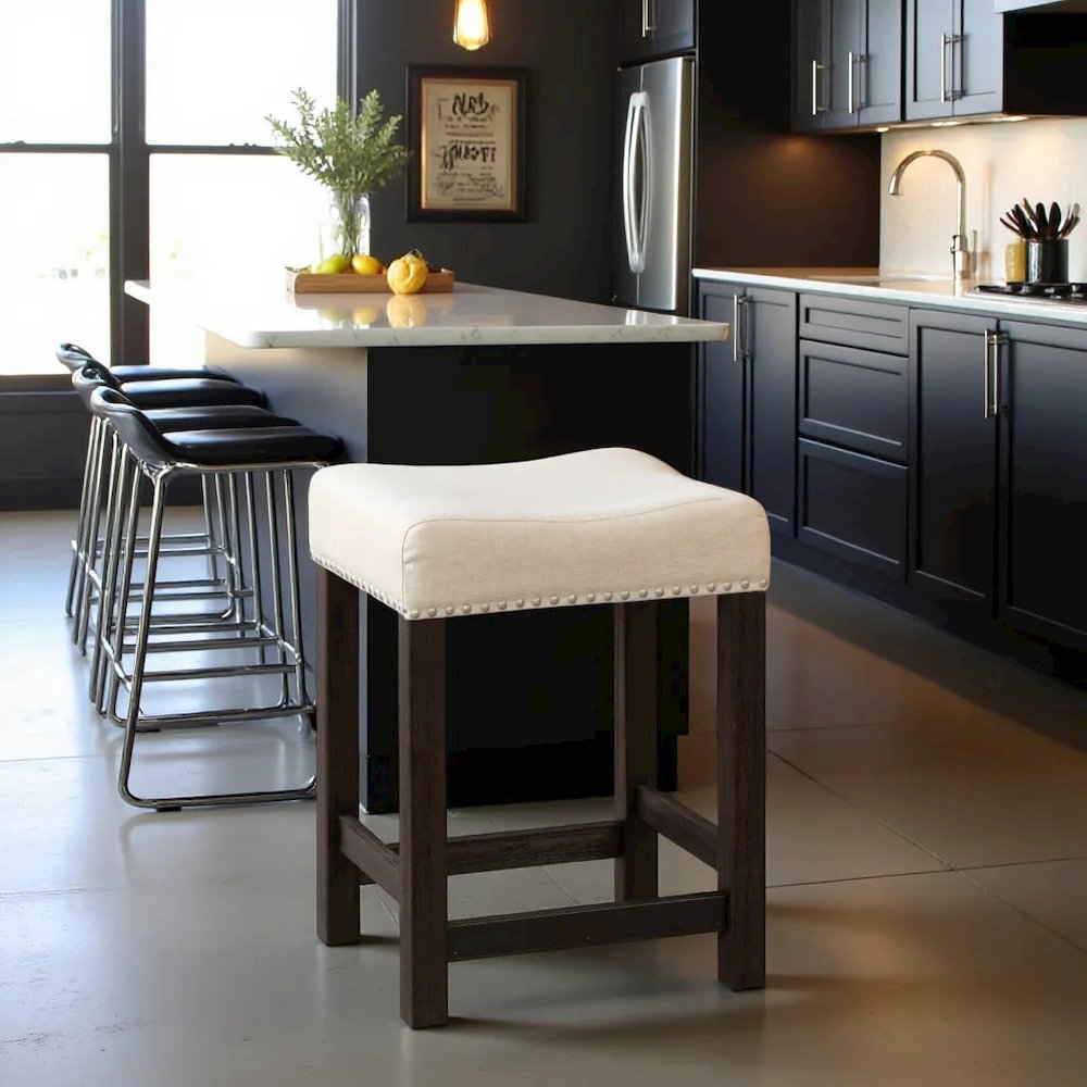 Black Upholstered Stool for Vanity, Small Vanity Stool with Poplar Legs. Picture 3