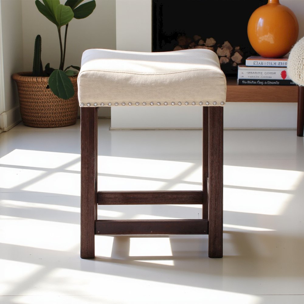 Black Upholstered Stool for Vanity, Small Vanity Stool with Poplar Legs. Picture 4