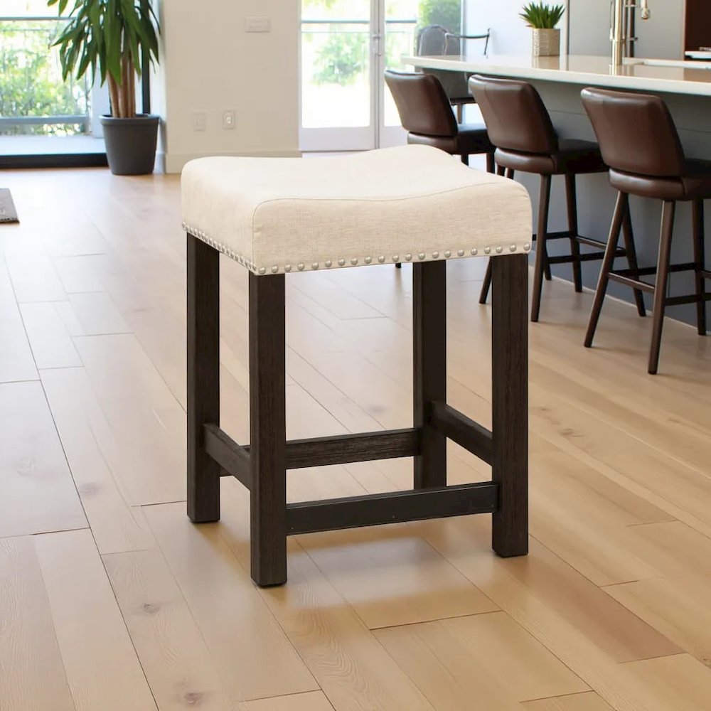 Black Upholstered Stool for Vanity, Small Vanity Stool with Poplar Legs. Picture 5