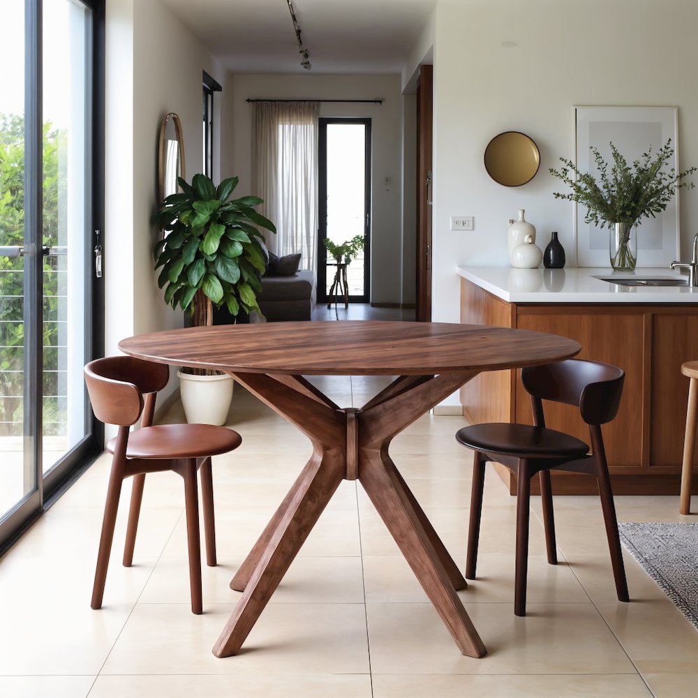 Brown Round Pedestal Dining Table – Elegant Dining Table for 4 Persons. Picture 4