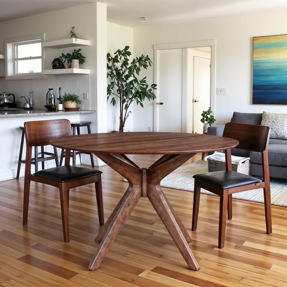Brown Round Pedestal Dining Table – Elegant Dining Table for 4 Persons. Picture 5