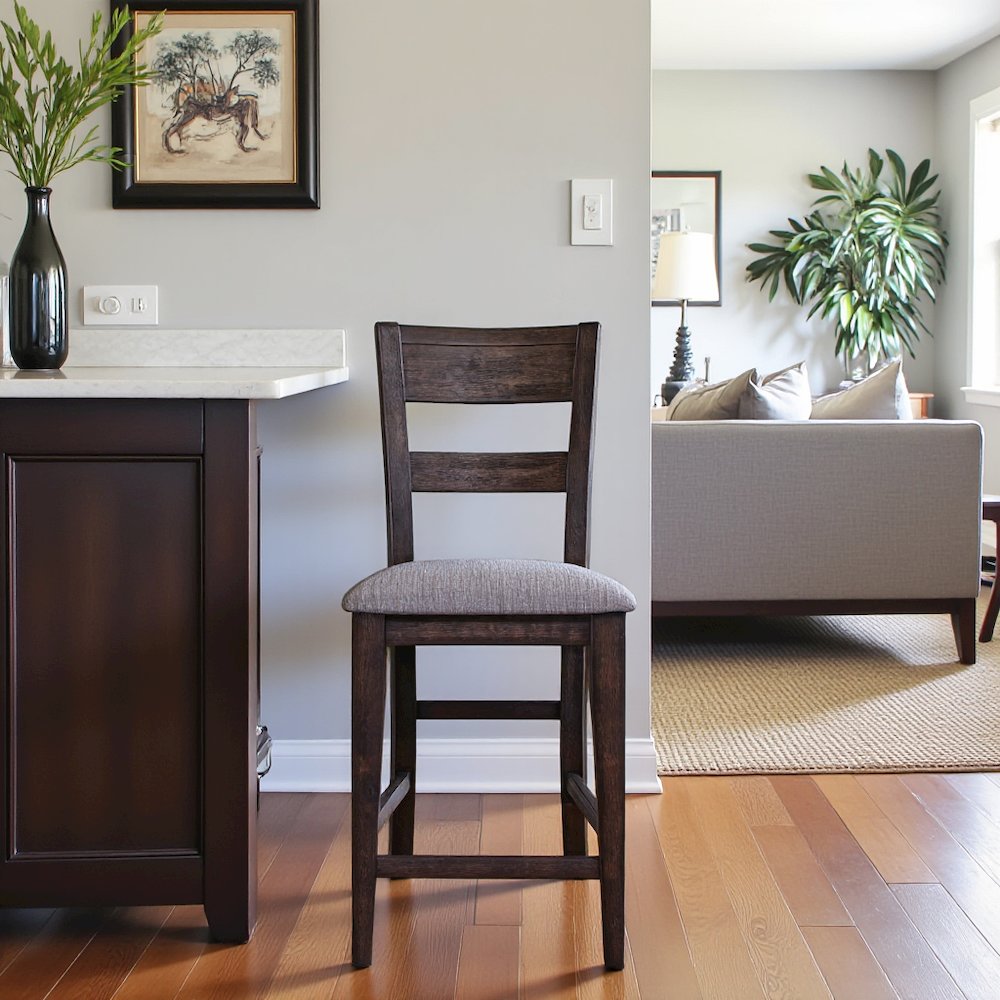 Brown Wooden Counter Height Chairs – Bar Stools with Back for Kitchens. Picture 4