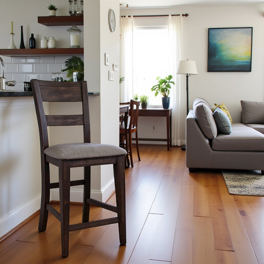 Brown Wooden Counter Height Chairs – Bar Stools with Back for Kitchens. Picture 5