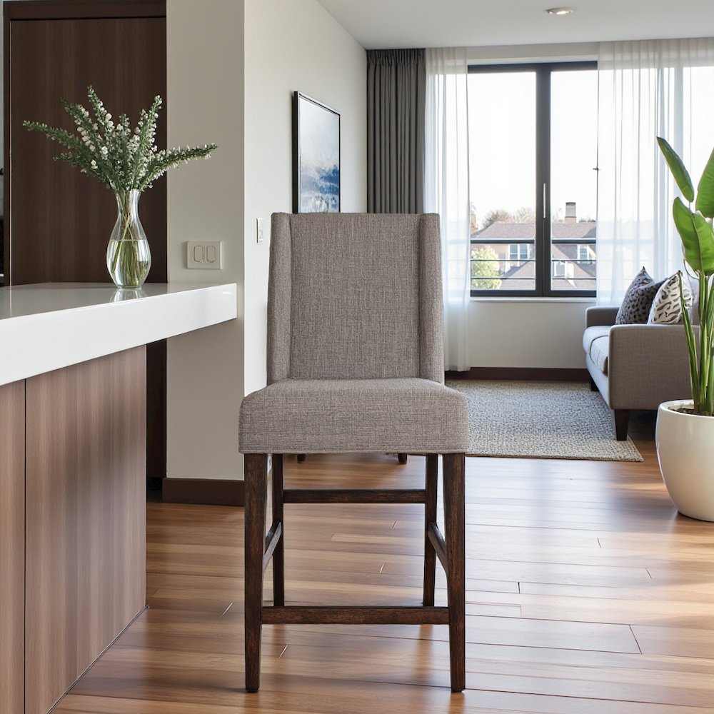 Brown Upholstered Counter Height Chairs – Wooden Bar Stools with Back. Picture 3