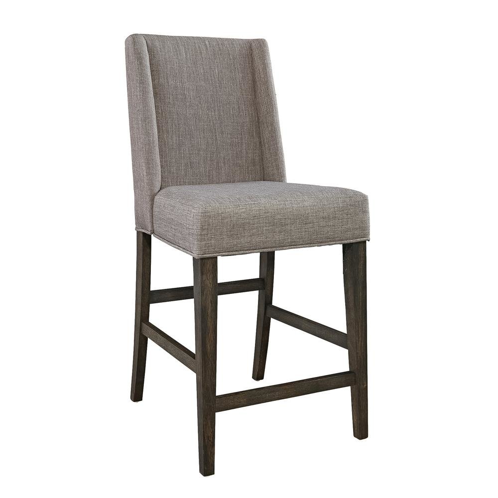 Brown Upholstered Counter Height Chairs – Wooden Bar Stools with Back. Picture 1