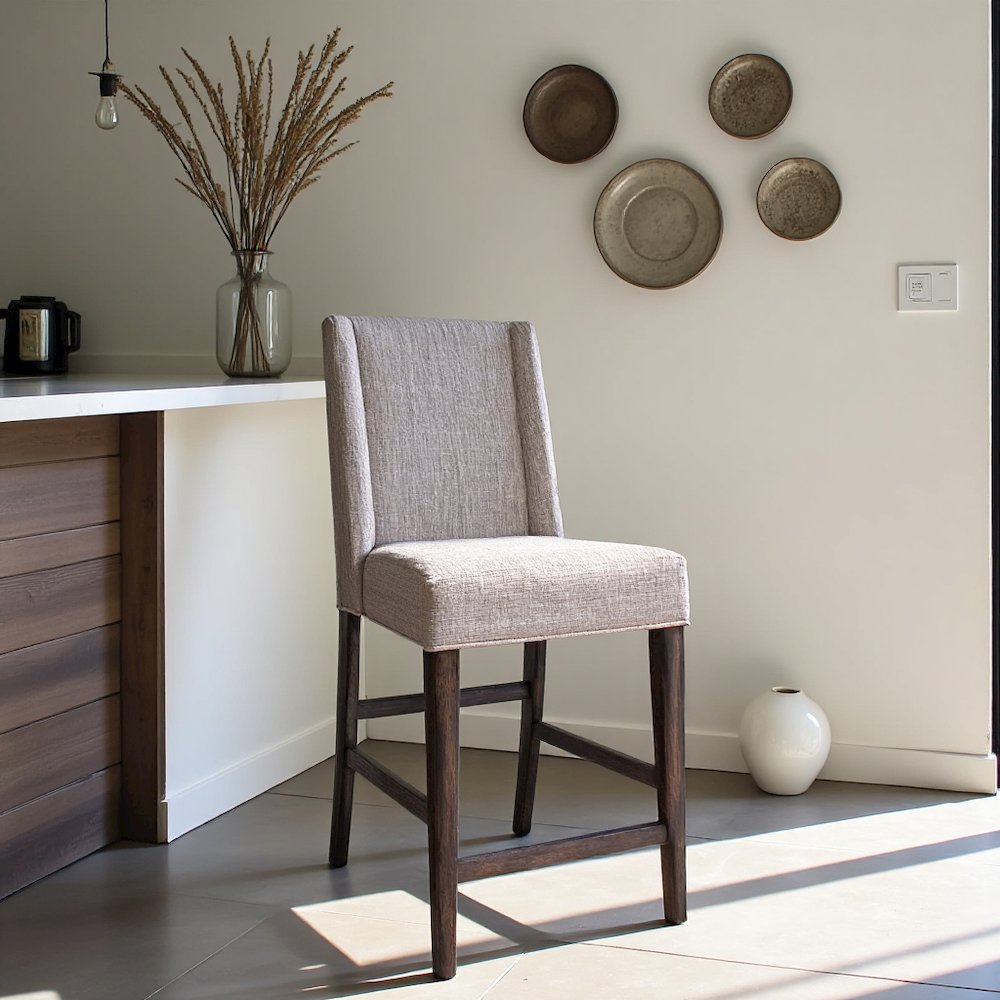 Brown Upholstered Counter Height Chairs – Wooden Bar Stools with Back. Picture 4