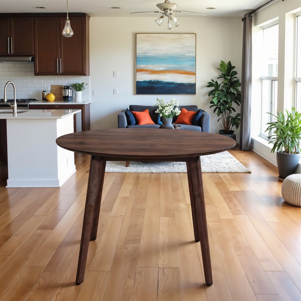 Round Dining Table with Drop Leaves – Small Round Kitchen Table in Brown. Picture 7