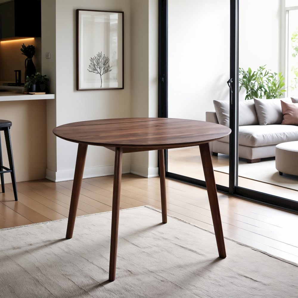 Round Dining Table with Drop Leaves – Small Round Kitchen Table in Brown. Picture 8