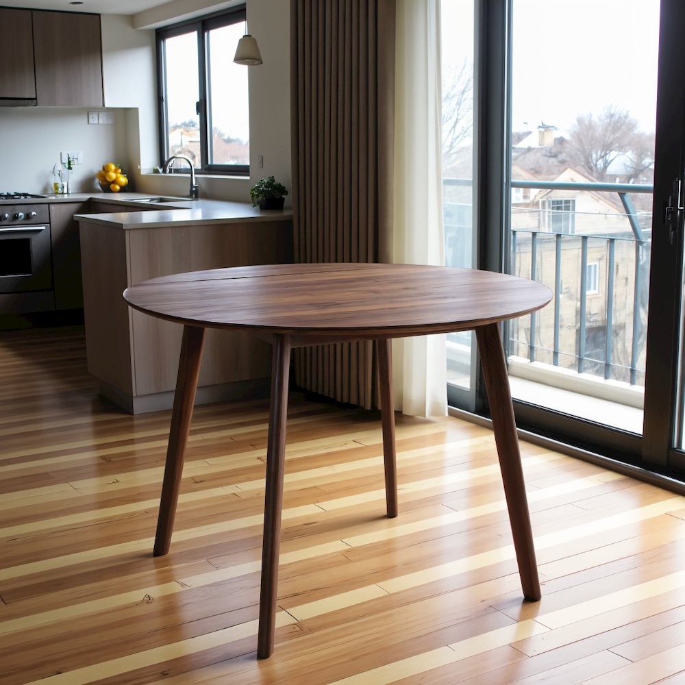 Round Dining Table with Drop Leaves – Small Round Kitchen Table in Brown. Picture 9