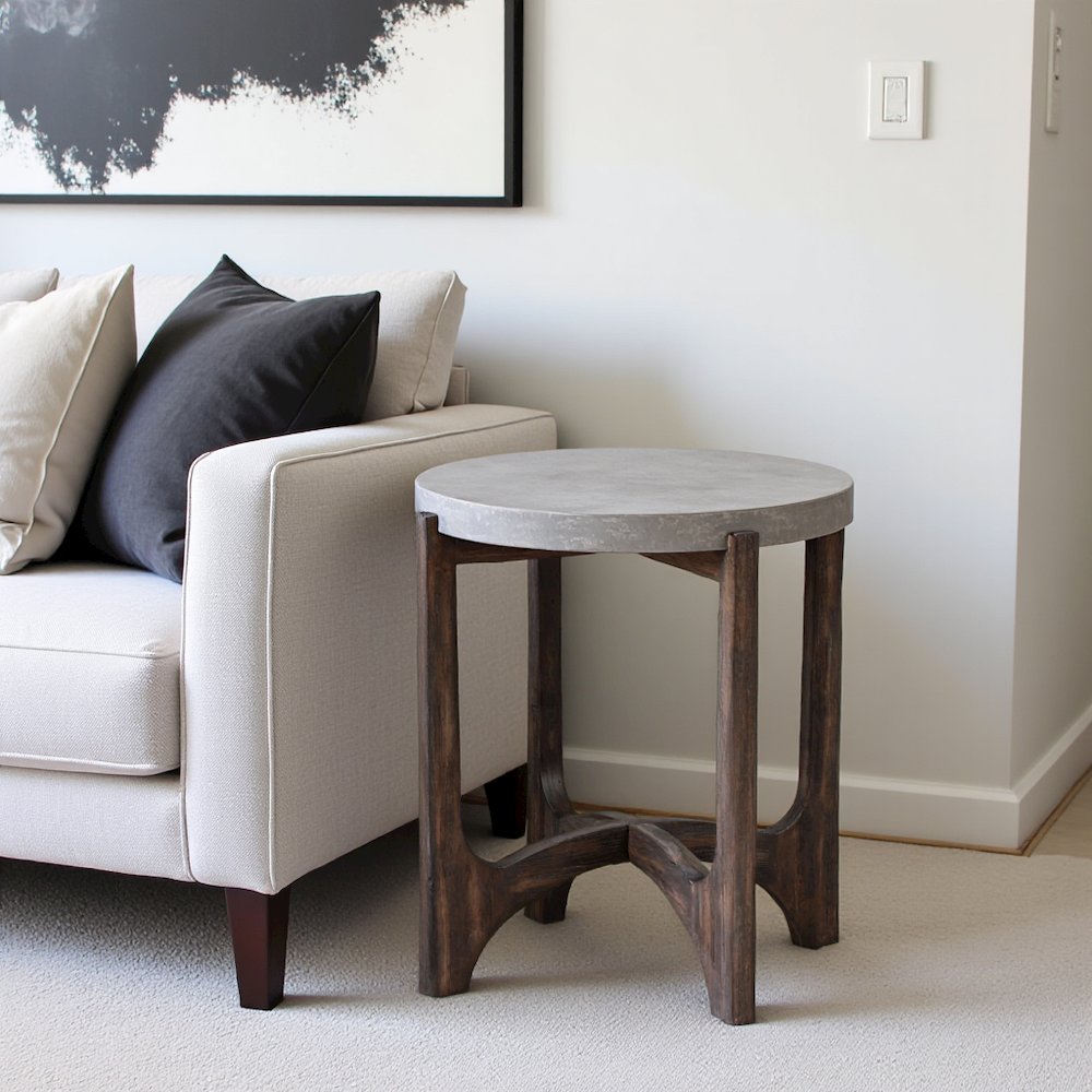 Farmhouse End Table, Brown Eucalyptus & Birch with Concrete Composite Top. Picture 4