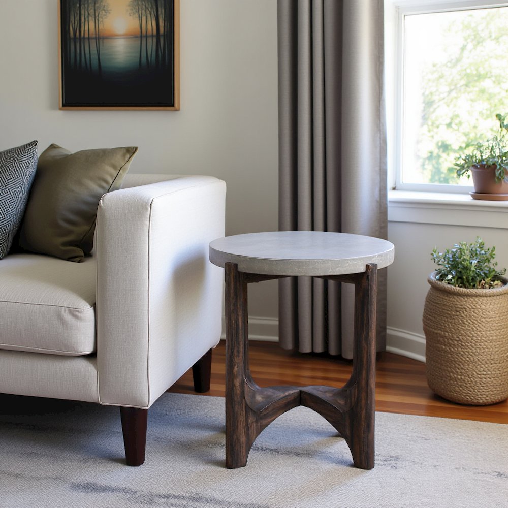 Farmhouse End Table, Brown Eucalyptus & Birch with Concrete Composite Top. Picture 5
