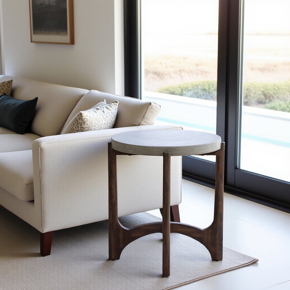 Farmhouse End Table, Brown Eucalyptus & Birch with Concrete Composite Top. Picture 6