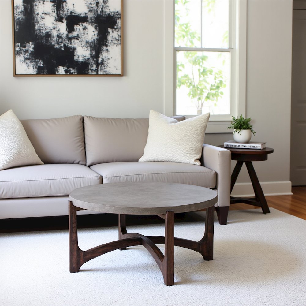 Brown Round Cocktail Table – Stylish Living Room Center Table for Living Room. Picture 6