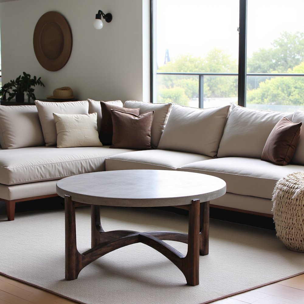 Brown Round Cocktail Table – Stylish Living Room Center Table for Living Room. Picture 7