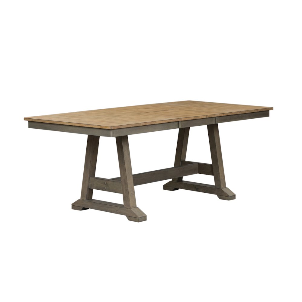 Lindsey Farm 7 Piece Trestle Table Set in Rubberwood Solids & Veneers w/ MDF. Picture 3