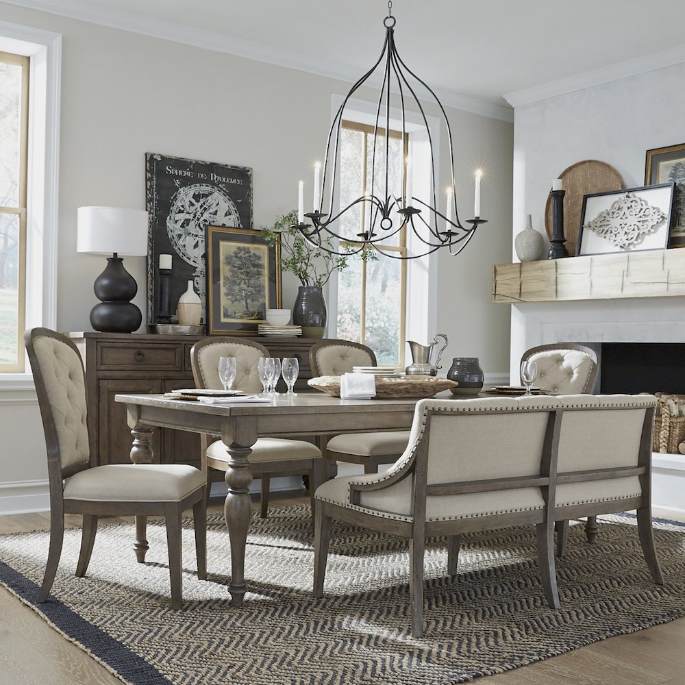 Americana Farmhouse Optional 6 Piece Leg Table Set in Dusty Taupe & Black color. Picture 1