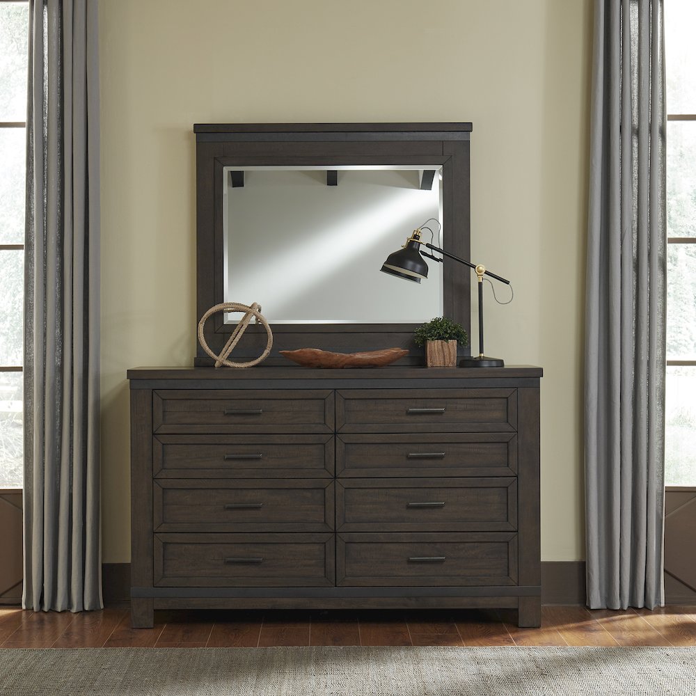 King Bookcase Bed, Dresser & Mirror in Rubberwood Solids and Mango Veneers. Picture 4