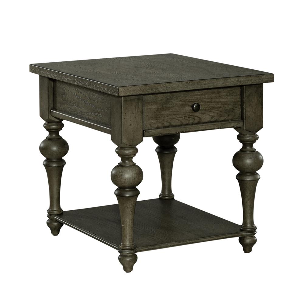 Americana Farmhouse Drawer End Table in Dusty Taupe. Picture 1