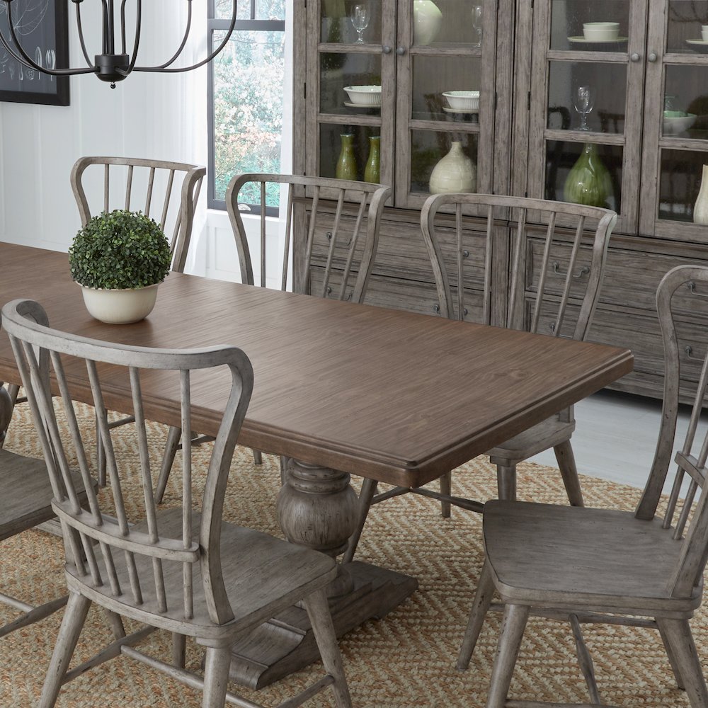 River Place River Place 7 Piece Trestle Table Set - Riverstone Gray & Tobacco. Picture 1