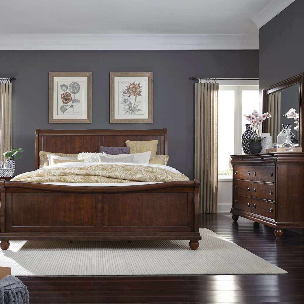 Rustic Traditions King California Sleigh Bed, Dresser & Mirror. Picture 2