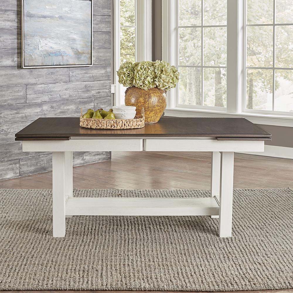 Brook Bay Trestle Table Set - Textured White w/ Carbon Gray Tops in White. Picture 7