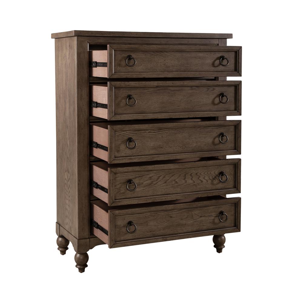 Americana Farmhouse 5 Drawer Chest in Dusty Taupe. Picture 3