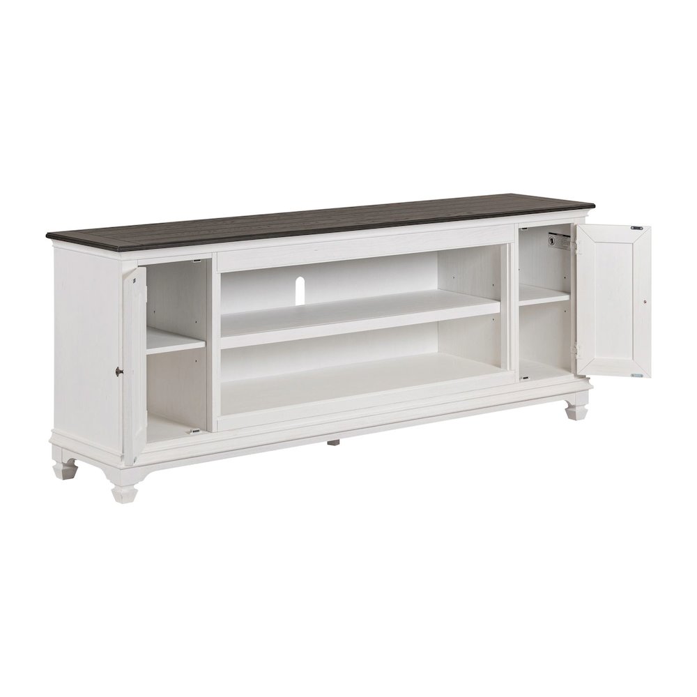 Allyson Park 80 Inch TV Console  - Wirebrushed White with Charcoal Tops. Picture 4