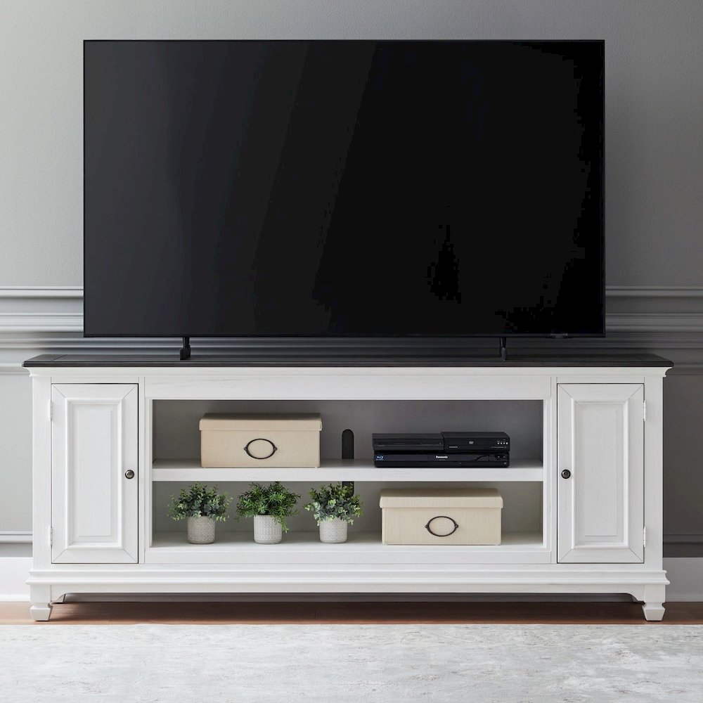 Allyson Park 80 Inch TV Console  - Wirebrushed White with Charcoal Tops. Picture 9