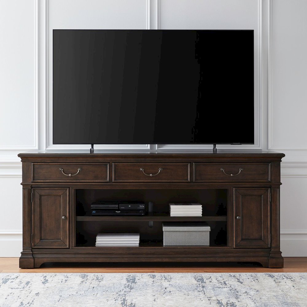 Arden Road 84 Inch TV Console for Living Room  - Satin Cherry. Picture 9