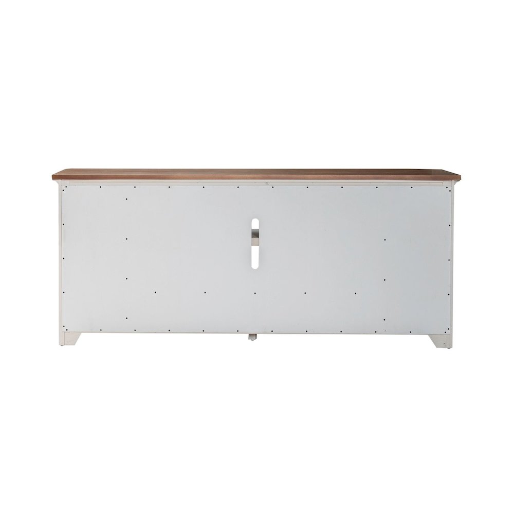 Farmhouse Reimagined 80 Inch TV Console  - Antique White with Chestnut Tops. Picture 2