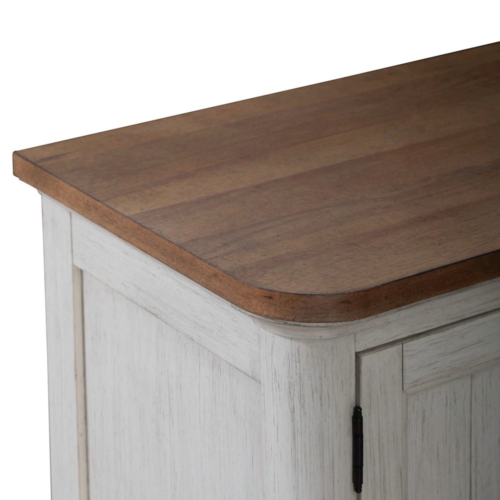 Farmhouse Reimagined 80 Inch TV Console  - Antique White with Chestnut Tops. Picture 5