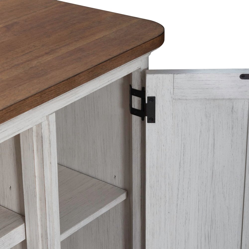 Farmhouse Reimagined 80 Inch TV Console  - Antique White with Chestnut Tops. Picture 6