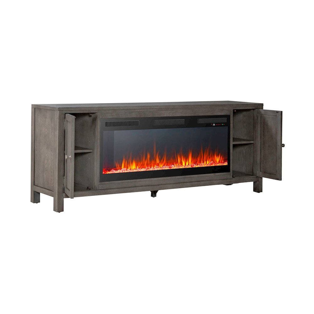 Heated LED Fireplace TV Consoles 78 Inch - Dusty Charcoal with Heavy Distressing. Picture 4