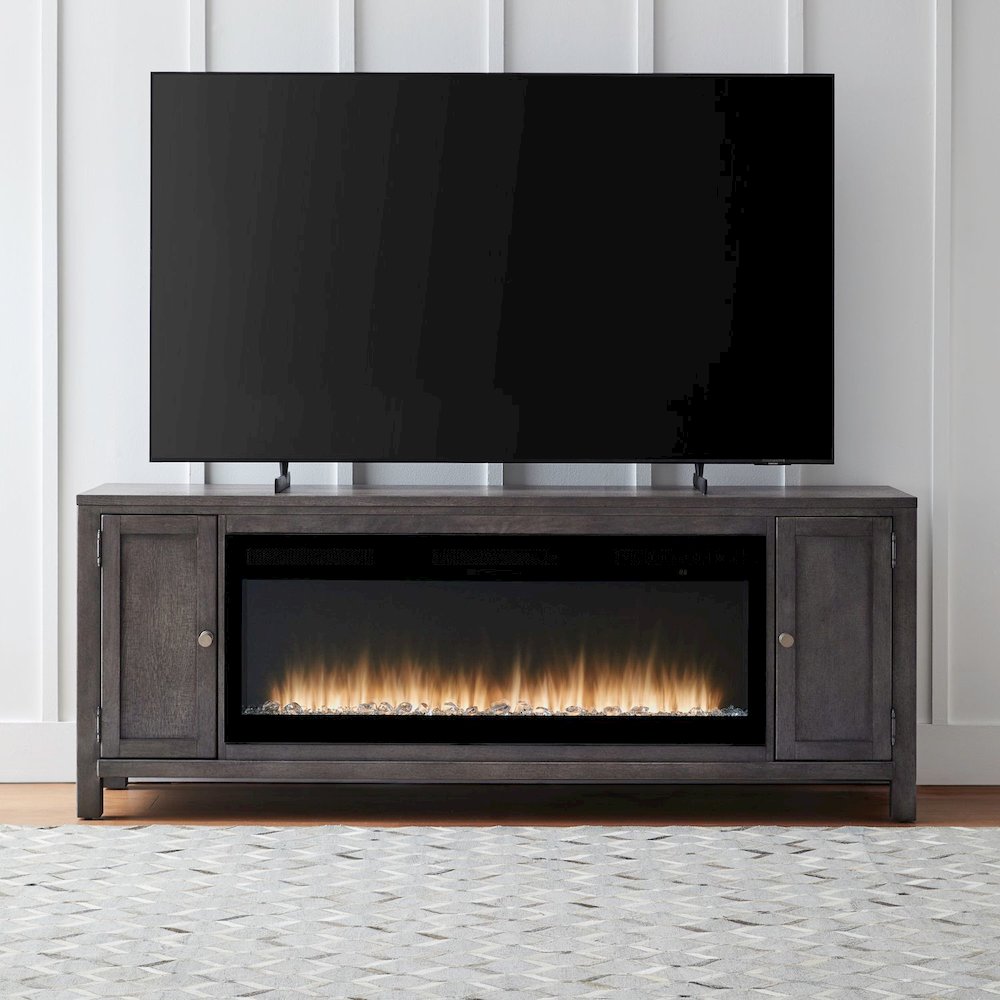 Heated LED Fireplace TV Consoles 78 Inch - Dusty Charcoal with Heavy Distressing. Picture 8