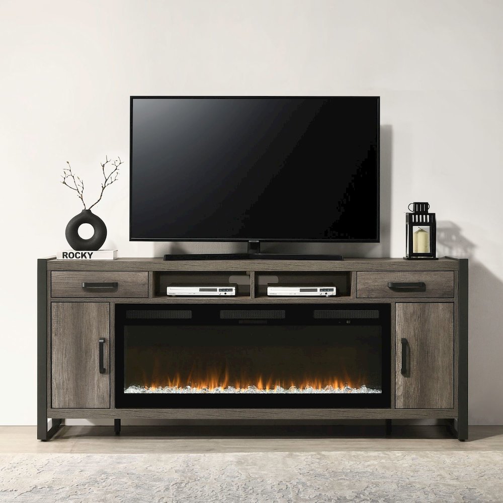 Tanners Creek Heated LED Fireplace TV Consoles 78 Inch - Graystone. Picture 9