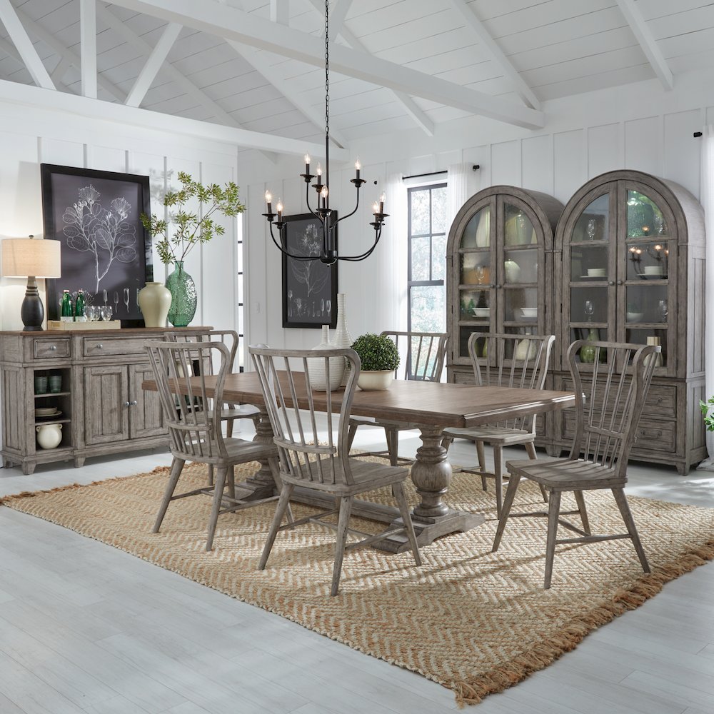 River Place River Place 7 Piece Trestle Table Set - Riverstone Gray & Tobacco. Picture 2