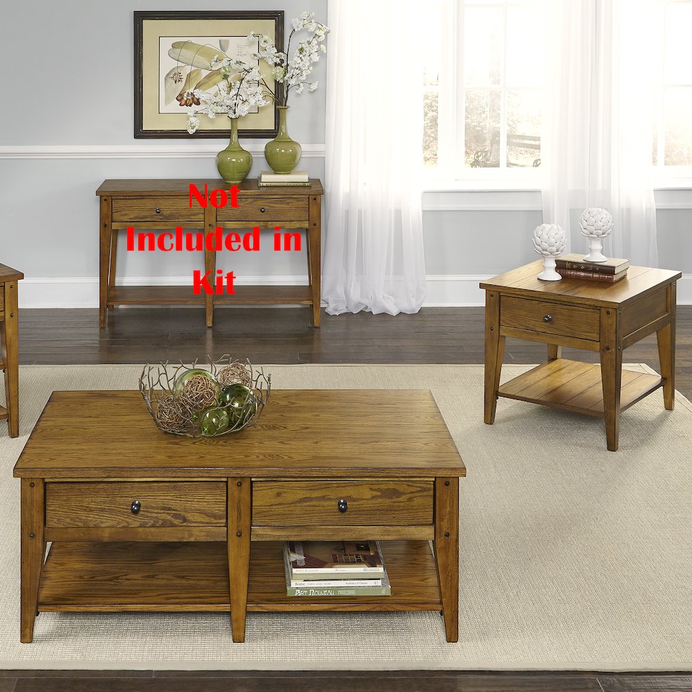 Lake House 3 Piece Set (1-Cocktail 2-End Tables) in Poplar Solids & Oak Veneers. Picture 3