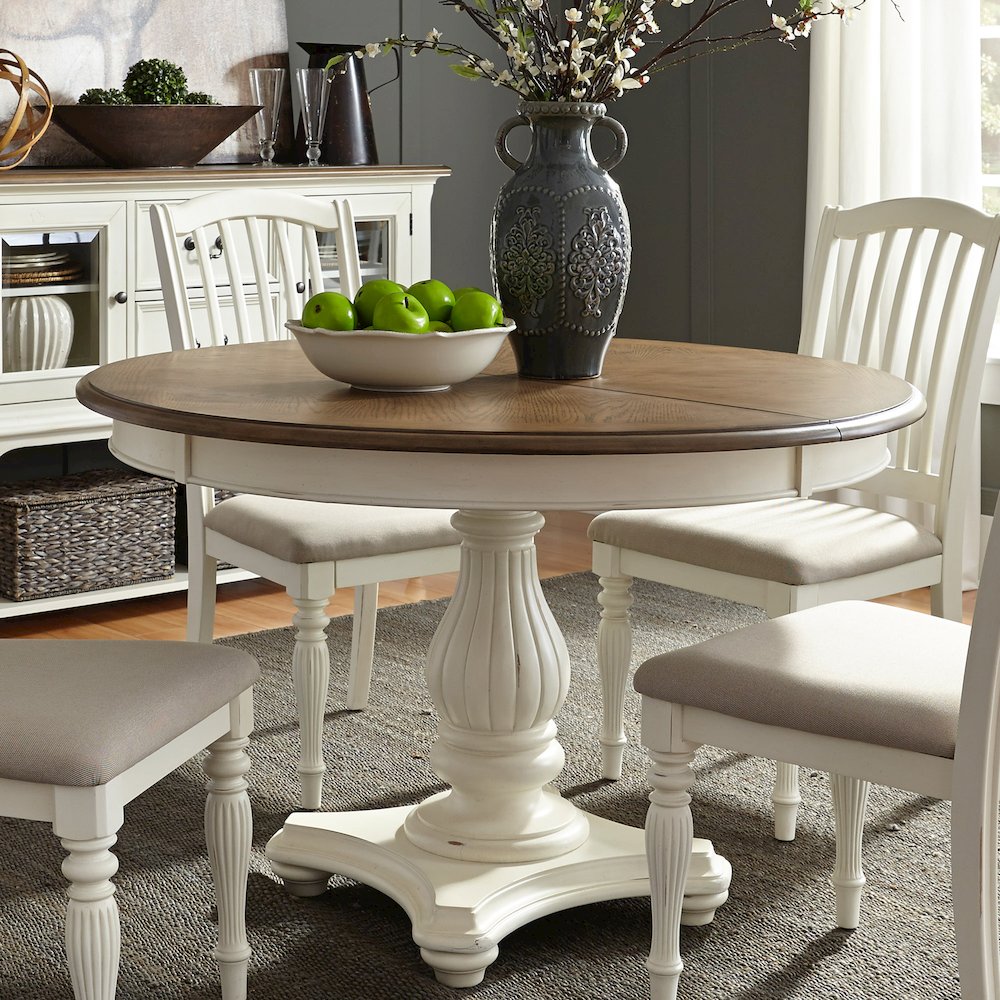 Pedestal Table Set in Rubberwood Solids & White Oak Veneers. Picture 8