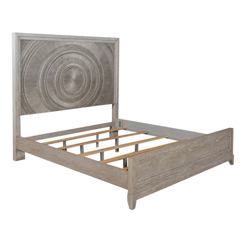 King Panel Bed in Rubberwood Solids w/ Split Heart Oak Veneers. Picture 1