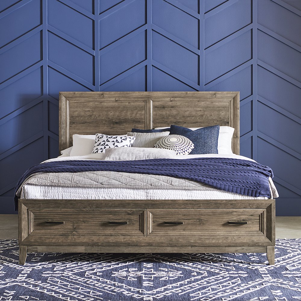 King Storage Bed, Dresser & Mirror, Chest in Rubberwood Solids w/ Paper Laminate. Picture 2