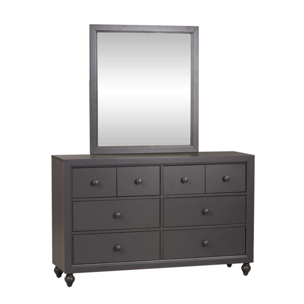 Twin Panel Bed, Dresser & Mirror in Melamine & Rubberwood Solid Frame. Picture 2