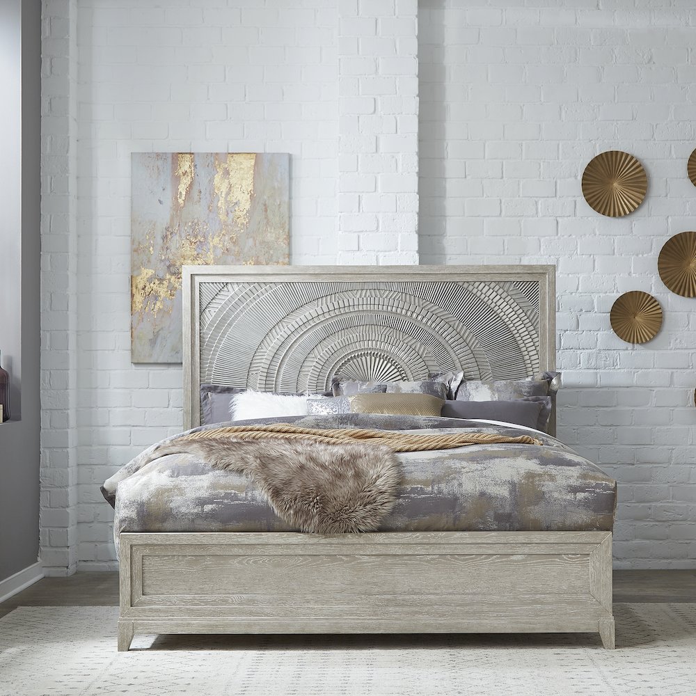 King Panel Bed in Rubberwood Solids w/ Split Heart Oak Veneers. Picture 2