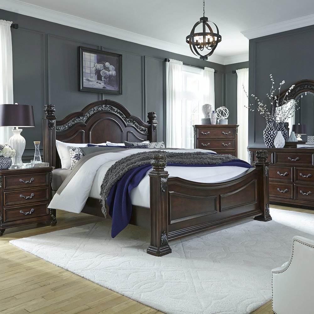 Messina Estates King Poster Bed, Dresser & Mirror, Chest, Night Stand. Picture 2