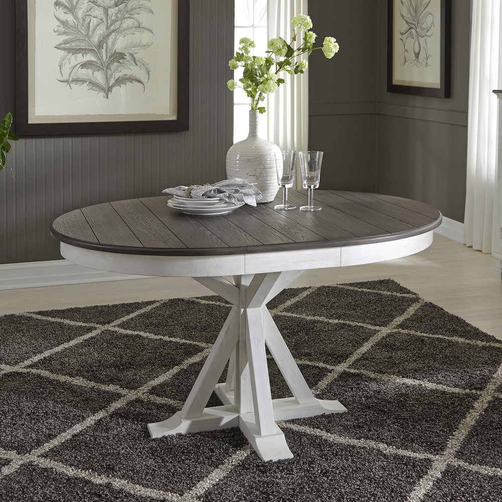 Pedestal Table in Poplar & Rubberwood Solids w Pine Veneer. Picture 9