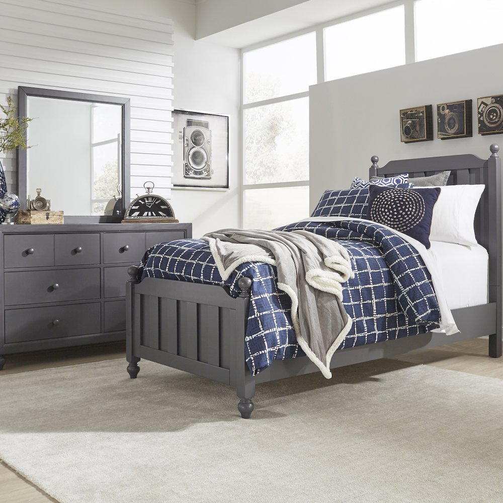 Twin Panel Bed, Dresser & Mirror in Melamine & Rubberwood Solid Frame. Picture 3