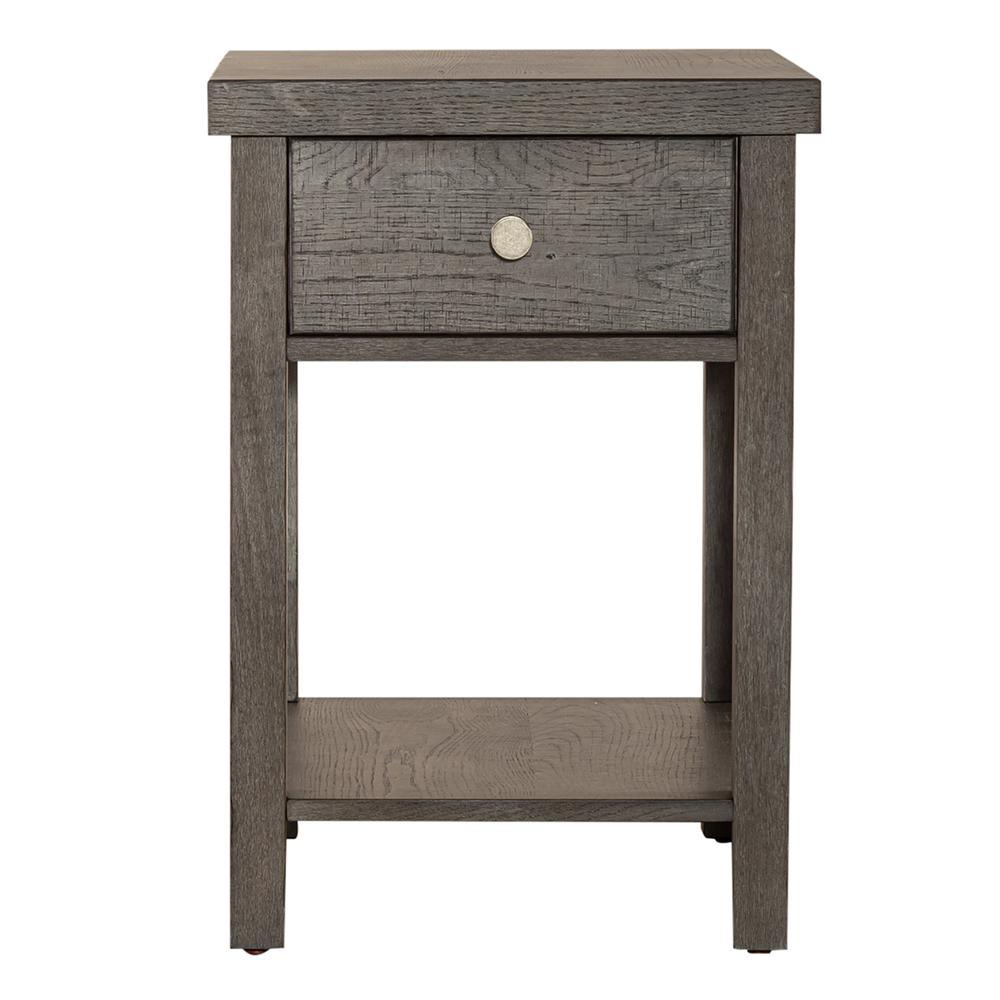 Modern Farmhouse Drawer Chair Side Table in Dusty Charcoal w/ Heavy Distressing. Picture 3