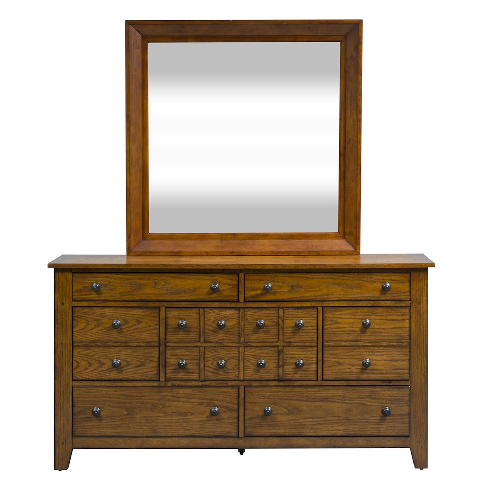 Queen Sleigh Bed, Dresser & Mirror in Rubberwood Solids & Oak Veneers. Picture 1